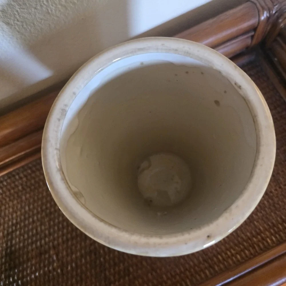 Studio Art Pottery Vase Blue White Floral Seashell Coastal Beach Drip Glaze 8